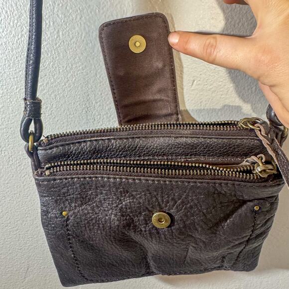 The Sak Dark Brown Pebbled Leather Mini Crossbody Bag | Wallet Phone Purse - Picture 3 of 8